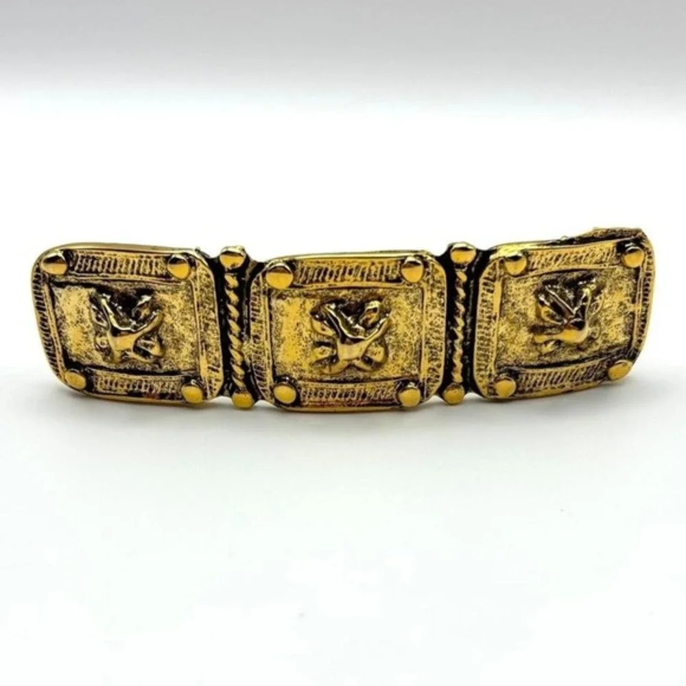 Vintage Made In French Textured Gold Toned Damascene‎ Style Hair Clip Barrette